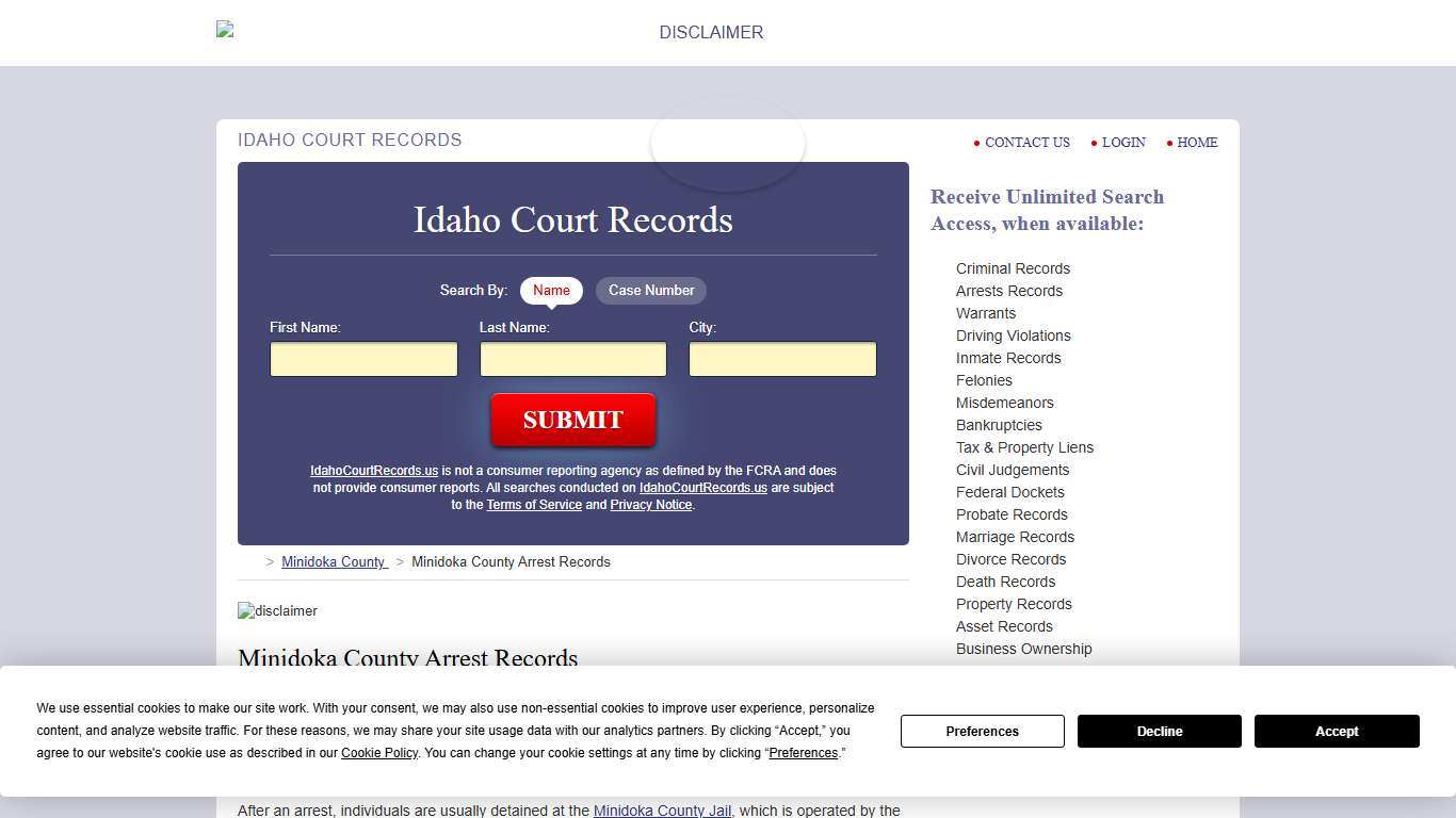 Minidoka County Arrest Records IdahoCourtRecords.us